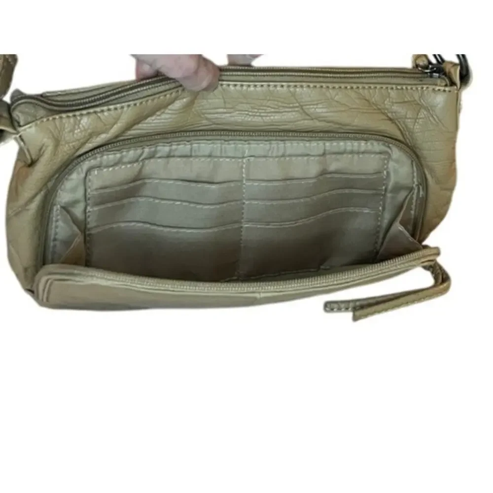 Bueno Khaki Tan Leather Crossbody Euro Summer Travel Chic Capsule Coastal Bag